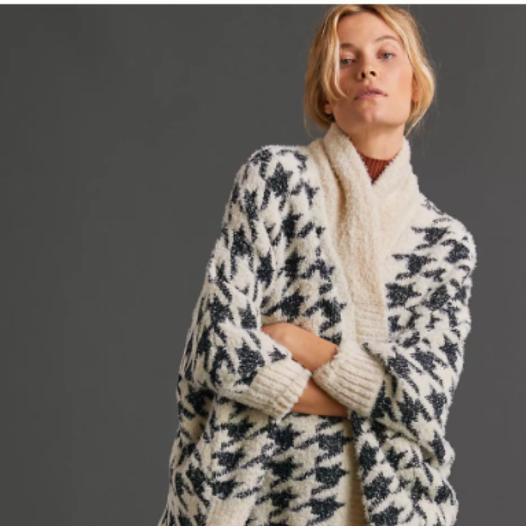 By Maeve Anthropologie One Size Houndstooth Open Front Shawl Cardigan Sz Os